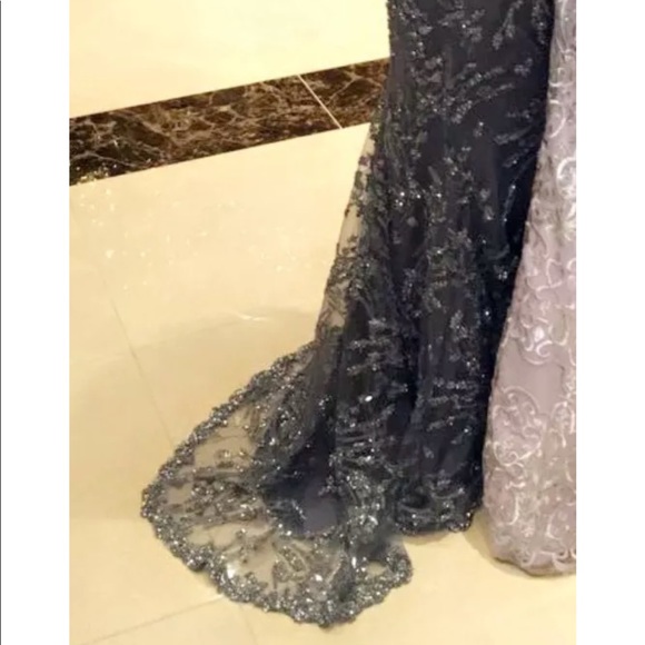 Custom evening prom gown size xs sequins gray charcoal - Picture 3 of 8